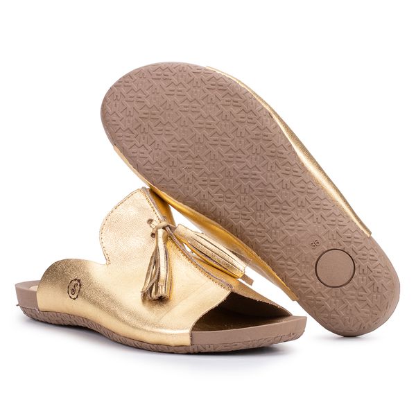 Birken Jasmine em Couro Ouro com Franjas e Palmilha Comfort Anatômica