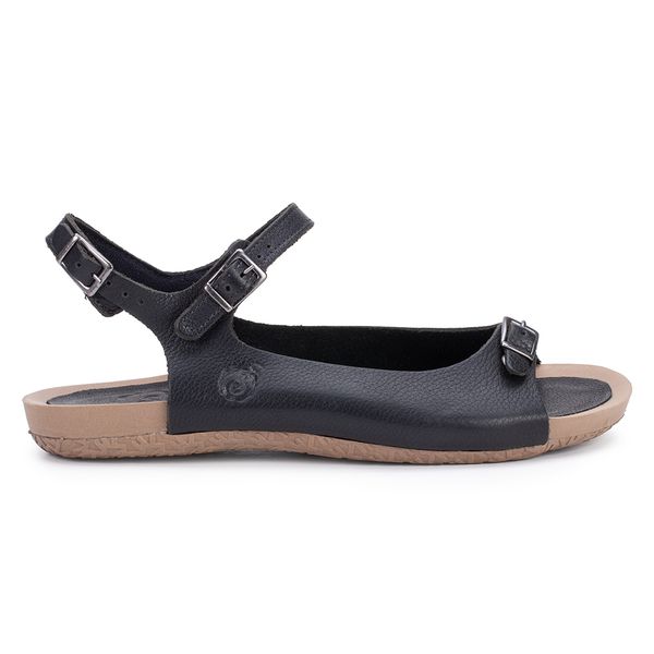 Rasteira Serenitta Couro Preto com Fivelas de Ajuste e Palmilha Comfort Redonda