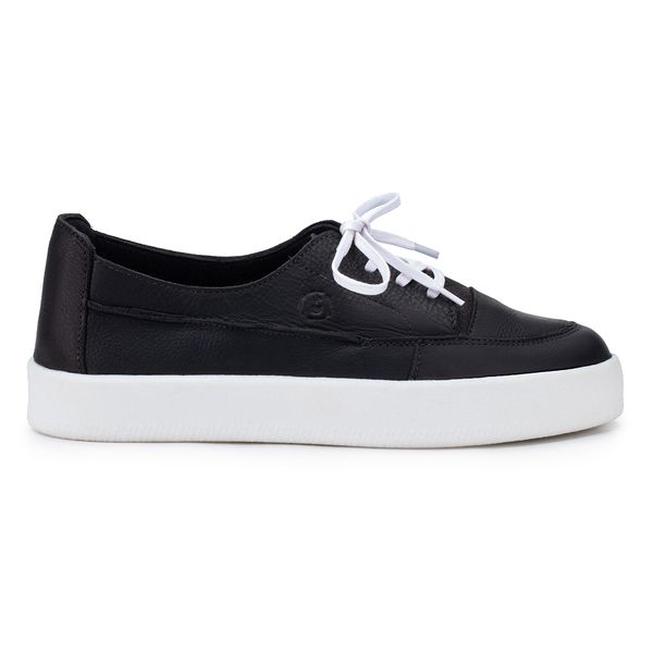 Tênis Zoe em Couro Preto com Solado Alto e Cadarço Off White