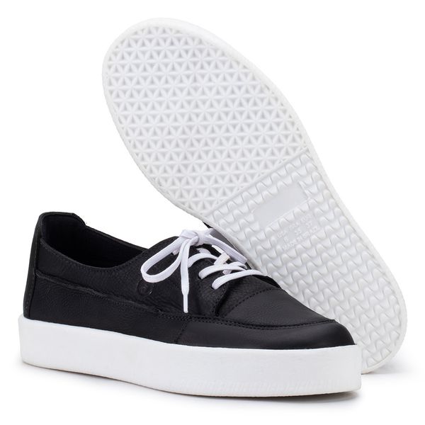 Tênis Zoe em Couro Preto com Solado Alto e Cadarço Off White
