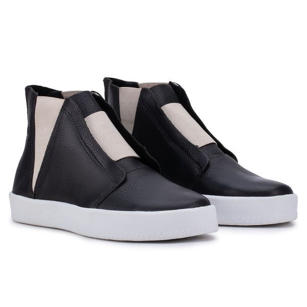 Tênis Amália Preto Com Off: Estilo Cano Alto com Toque Moderno