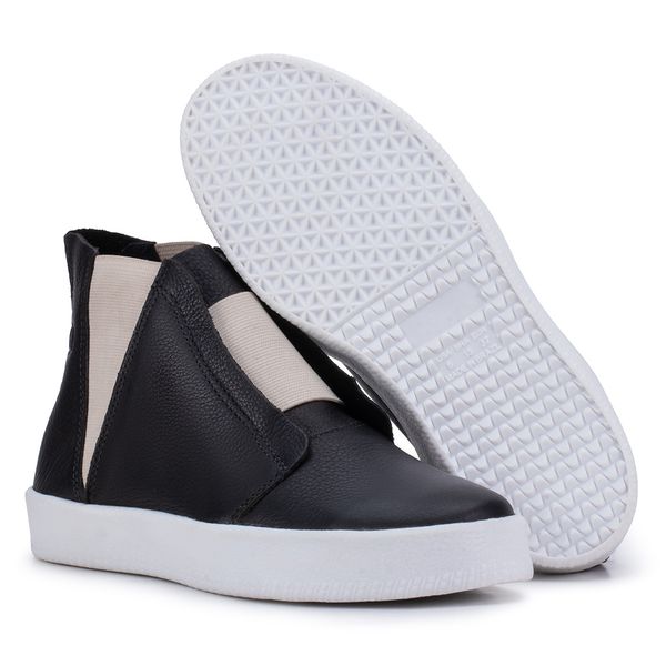 Tênis Amália Preto Com Off: Estilo Cano Alto com Toque Moderno