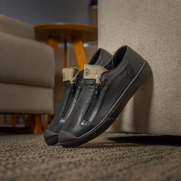 Tenis Em Couro Plume Preto/Off White