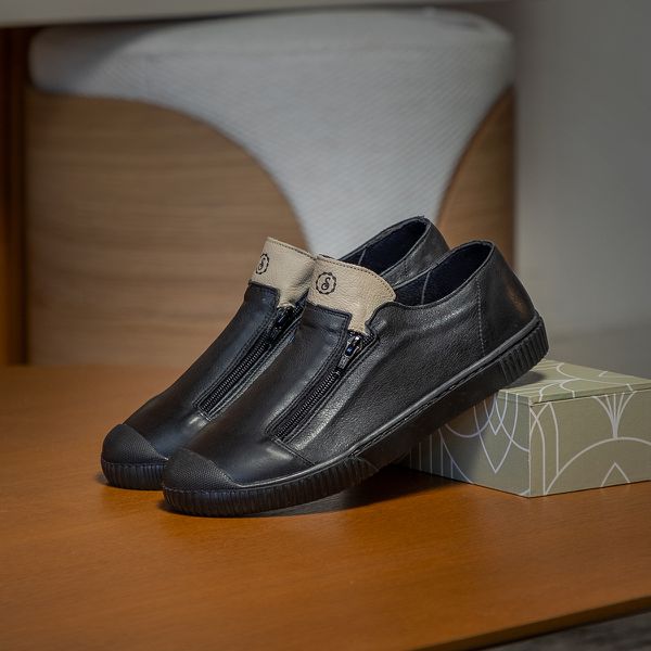 Tenis Em Couro Plume Preto/Off White
