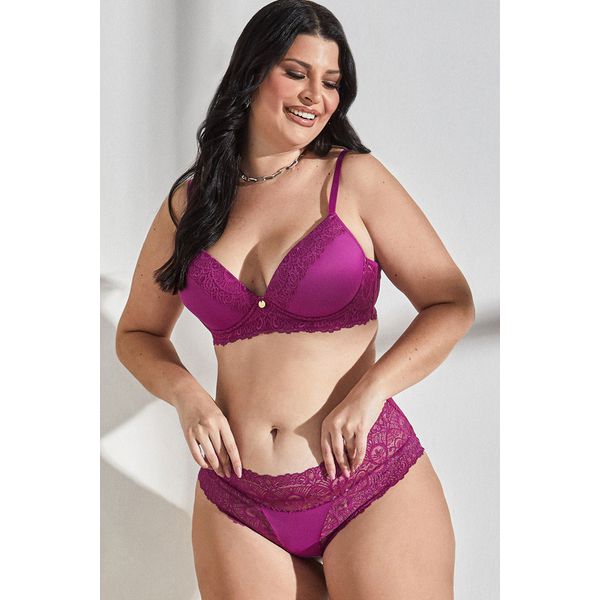 CONJUNTO PLUS SIZE EM RENDA COM BOJO - FUCSIA