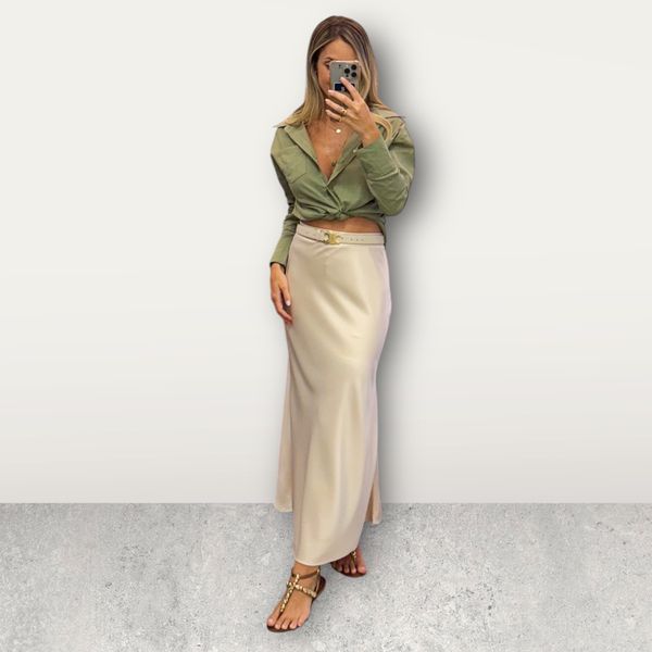 Saia Cetim Midi Creme