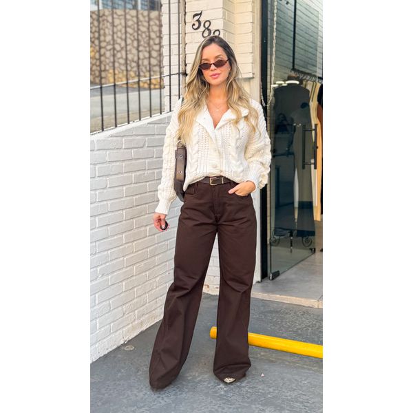 Calça Marrom Pantalona Sarja