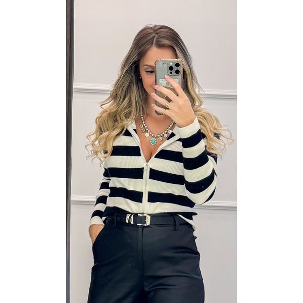Blusa Modal Listras C/ Zíper