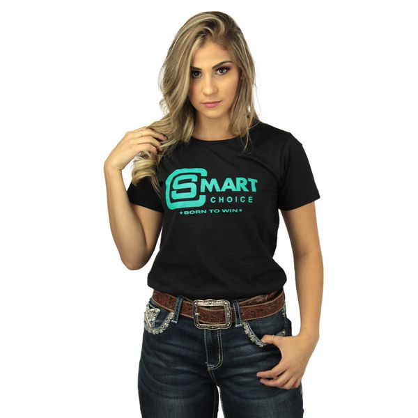 Camiseta Smart Fem Preta Silk Turquesa