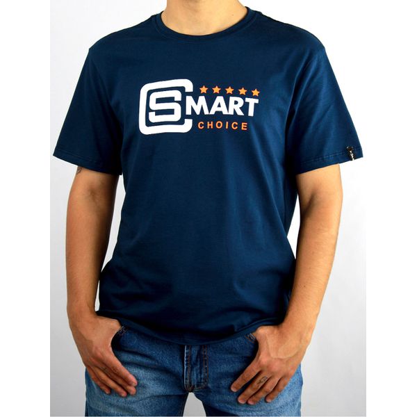 Camiseta Masculina Smart Choice Azul Marinho Silk Branco e Laranja