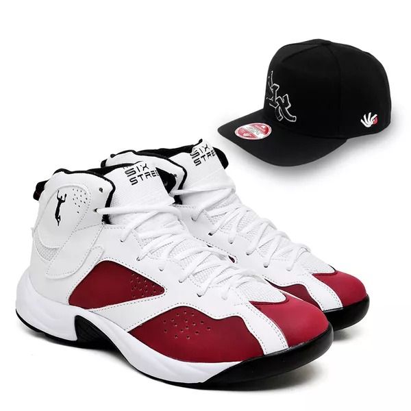 Tênis Six Street Adrenaline - Branco e Vermelho Tamanho Especial + Boné