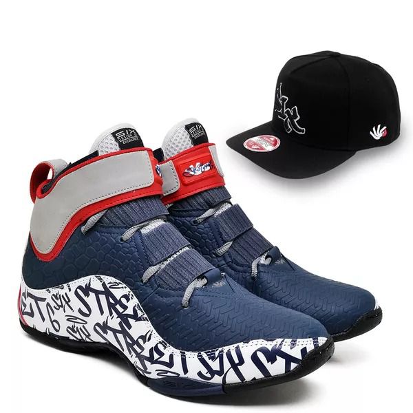 Tênis Six Street Impact - Azul com Cinza Tamanho Especial + Boné