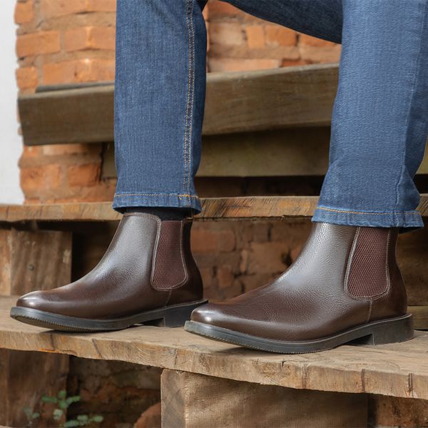 Botina Chelsea Colorado Solagro Masculina em Couro Café