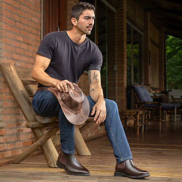 Botina Chelsea Colorado Solagro Masculina em Couro Café