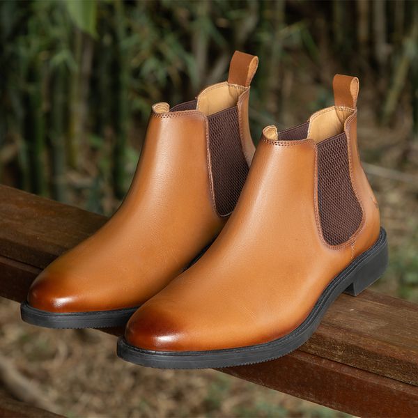 Botina Chelsea Oxford Solagro Masculina em Couro Castanho 