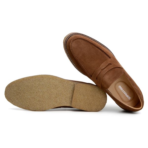 Sapato Masculino Loafer Atenas Camurça Castanho SOPRAFFINO