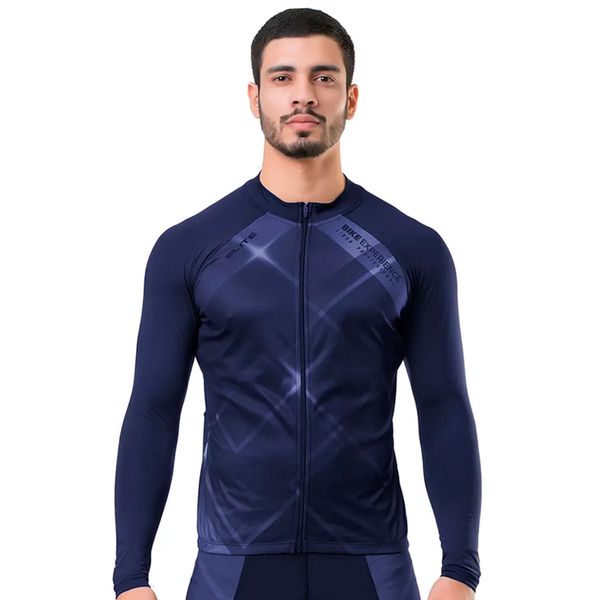 Camisa Manga Longa Elite Bike Zlongo Uv 50+ Com Ziper Marinho 