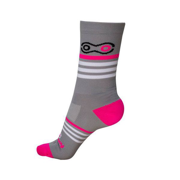 Meia Marcio May Cinza Faixa Branca/rosa Fluor