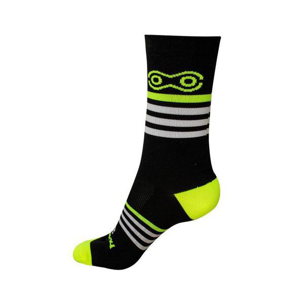 Meia Marcio May Preta Com Faixa Cinza/amarelo Fluor