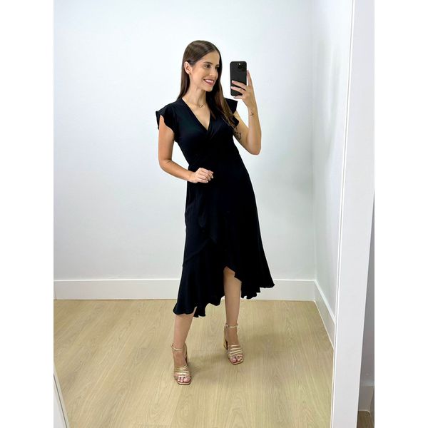 Vestido Midi Envelope Preto