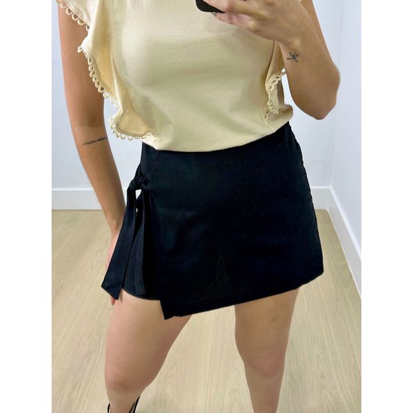 Short Saia Linho Com Amarração Preto