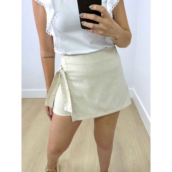 Short Saia Linho Com Amarração Cru