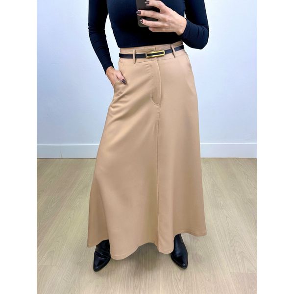 Saia Alfaiataria Com Cinto Nude