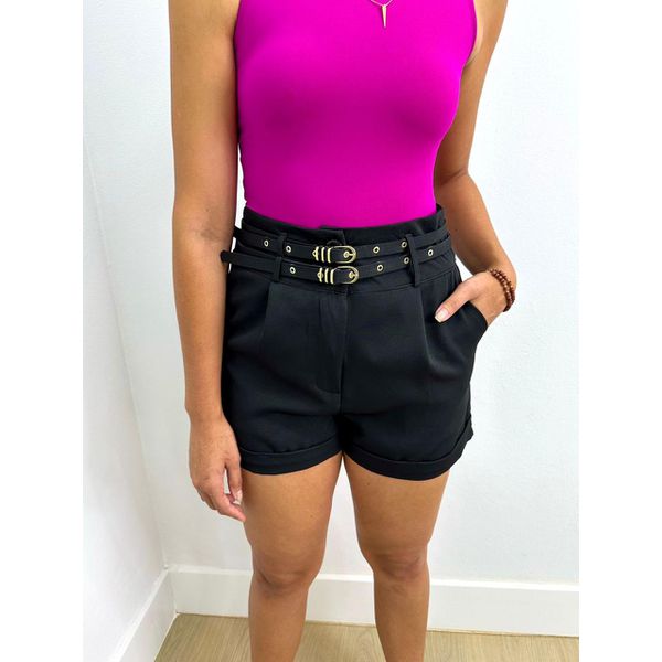 Short Alfaiataria Cinto Duplo Preto