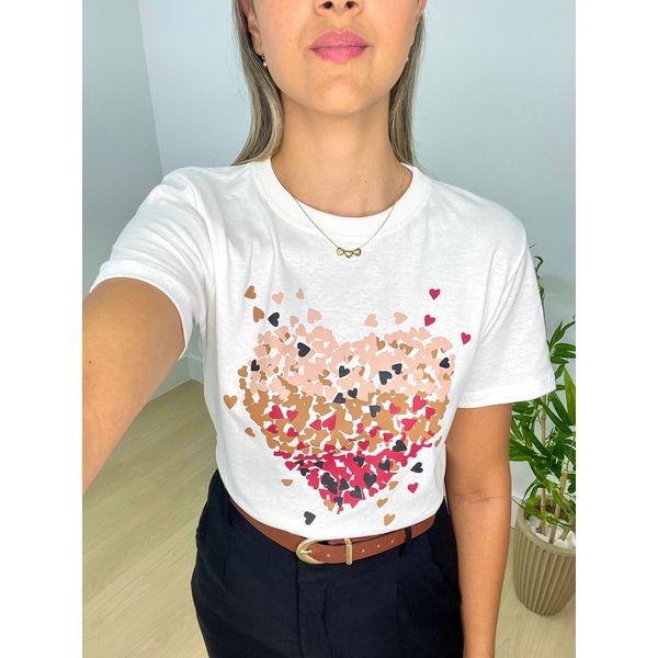 T-shirt Mini Corações 100% Algodão Off White