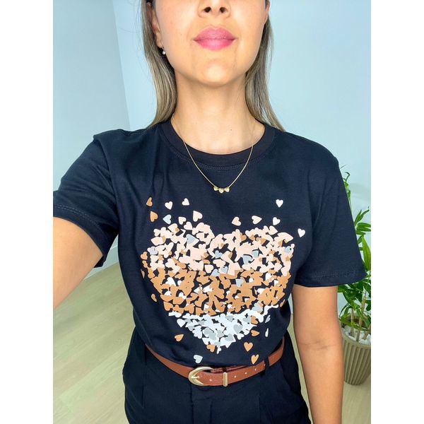T-shirt Mini Corações 100% Algodão Preto