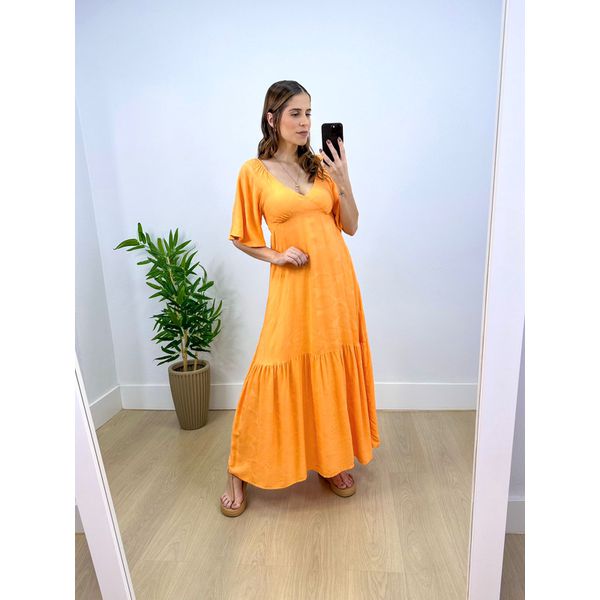 Vestido Longo Bianca Liso Laranja