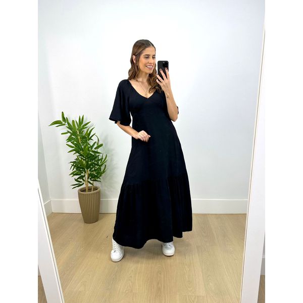 Vestido Longo Bianca Liso Preto