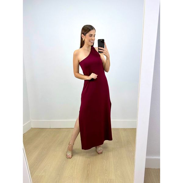 Vestido Nula Manga Slim Marsala