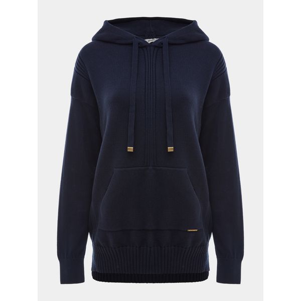 BLUSA ALONGADA EM MALHA COM CAPUZ E BOLSO CANGURU AZUL MARINHO ANSELMI 