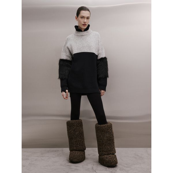 Blusa Em Tricot Com Pele Na Manga Preto Anselmi