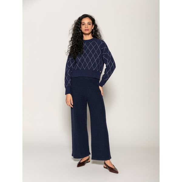 Blusa Fio Pluma c/ Padronagem Geométrica Biamar Azul