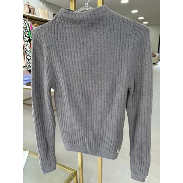 Blusa Malha Canelada Fio Pluma Cinza