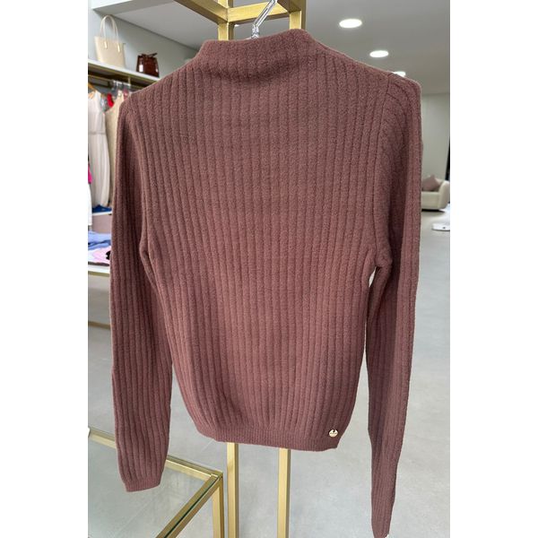 Blusa Malha Canelada Fio Pluma Marrom
