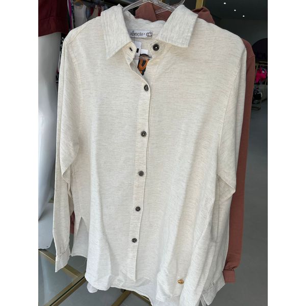 Camisa Over Viscolinho Bege Abenção