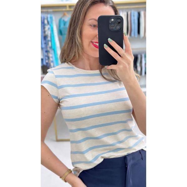 Blusa Viscolycra Listrada Linho Biamar Horizonte