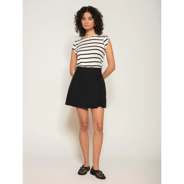 Blusa Viscolycra Listrada Linho Biamar Preto