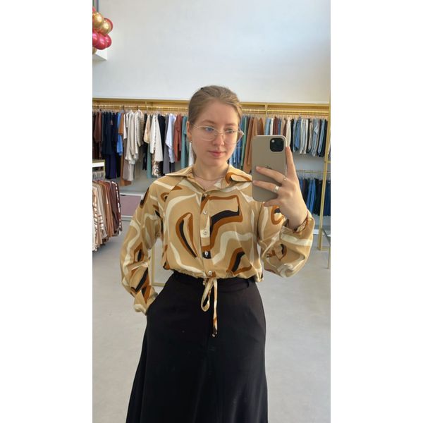 Camisa Amarração Estampada Camel