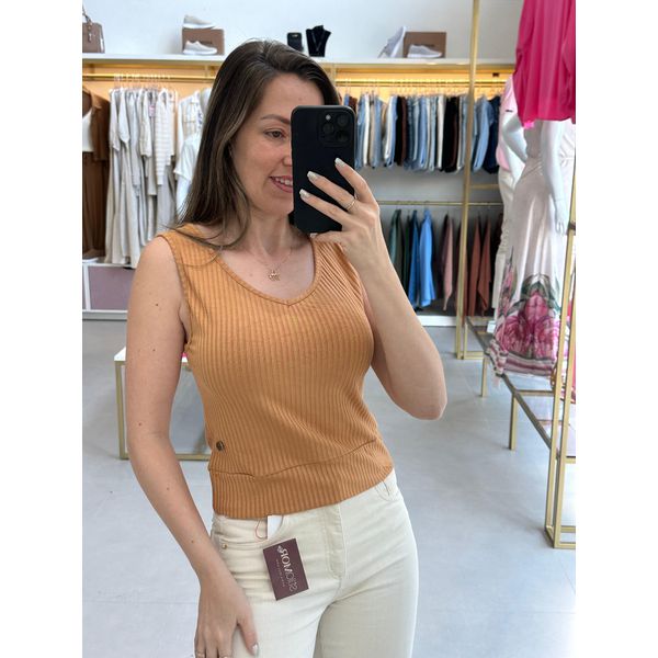 Regata Malha Canelada Petenatti Camel