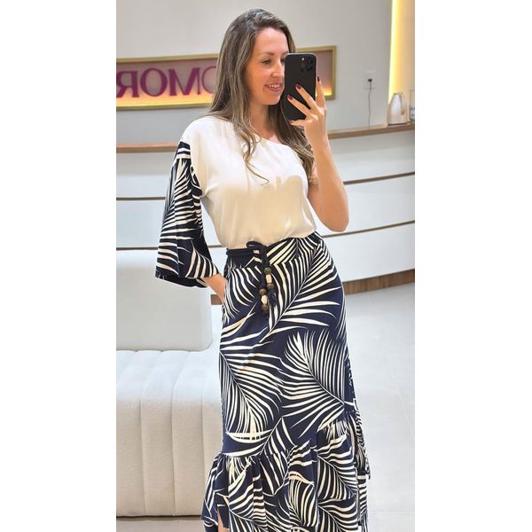 Blusa Uma Alça c Detalhe Animal Print Marinho