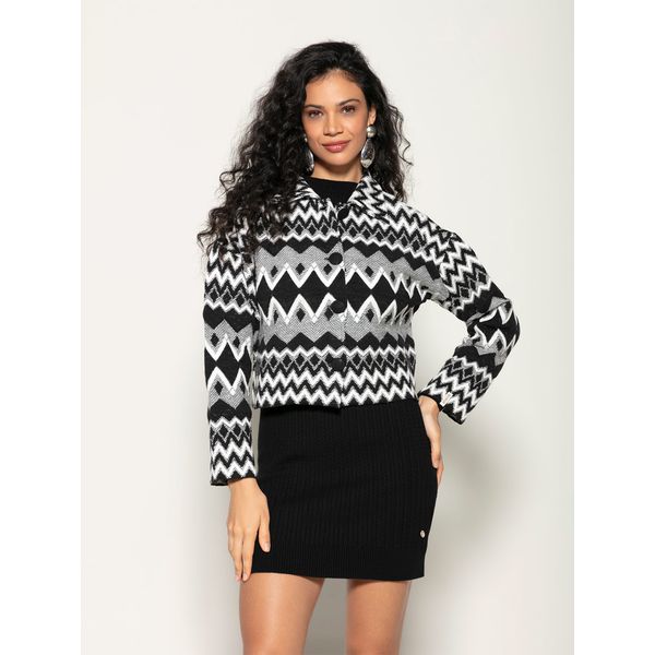 Casaco com Padronagem Geométrica e Botões Forrados Biamar Preto