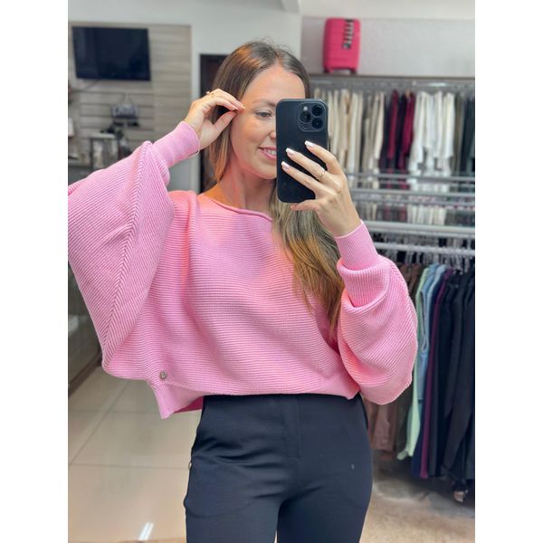 Blusa Ampla Canelada Biamar Rosa