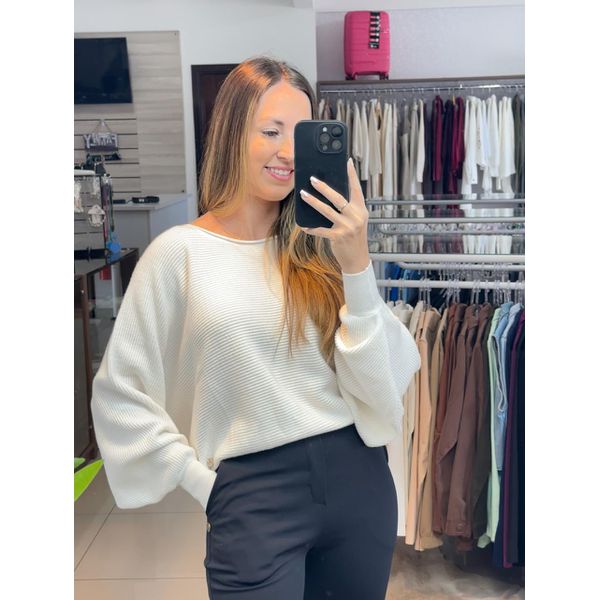 Blusa Ampla Canelada Biamar Branca