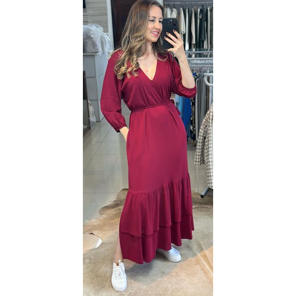 Vestido Babado Bordo