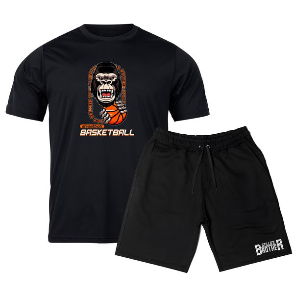 Kit Camiseta Preta e Bermuda Moletom Streetball Basketball Stillo's Brother