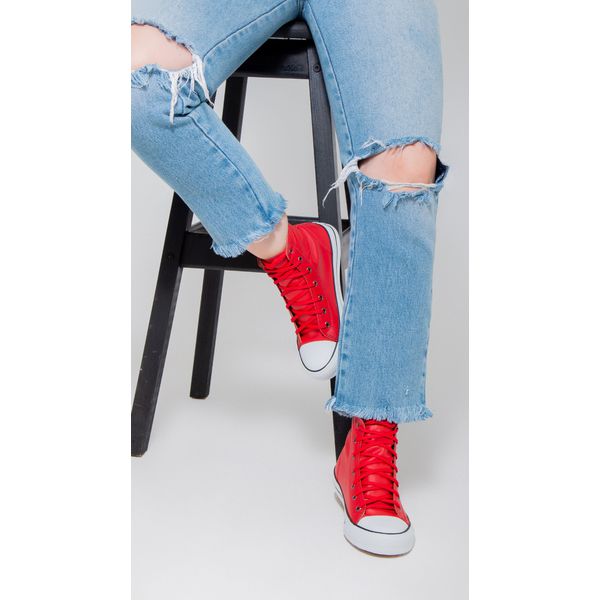 Bota Feminina Couro Legítimo New York - Vermelho